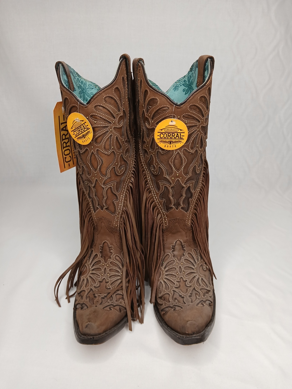 Corral Women's Brown Fringe Western Boots with Turquoise Lining